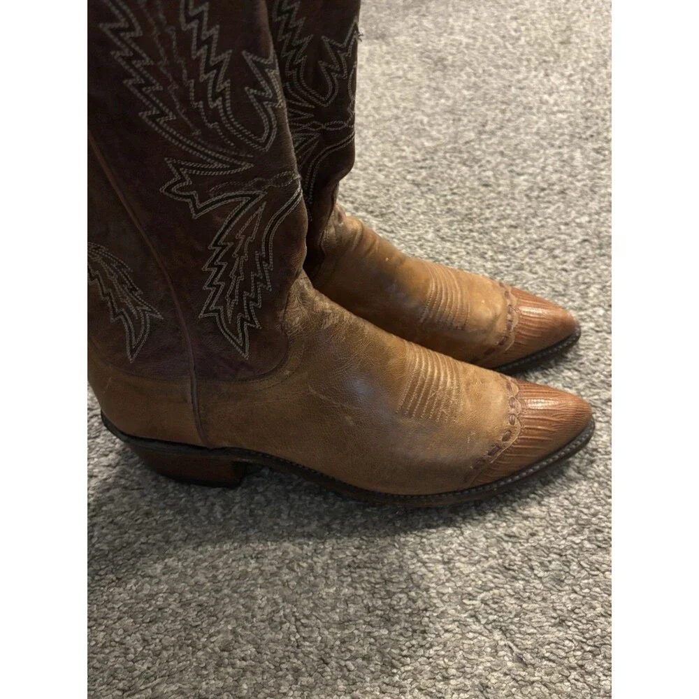 Lucchese 1883 Corbin Mad Dog Goat‎ Brown Leather Boots N1533 Mens Size 9 D